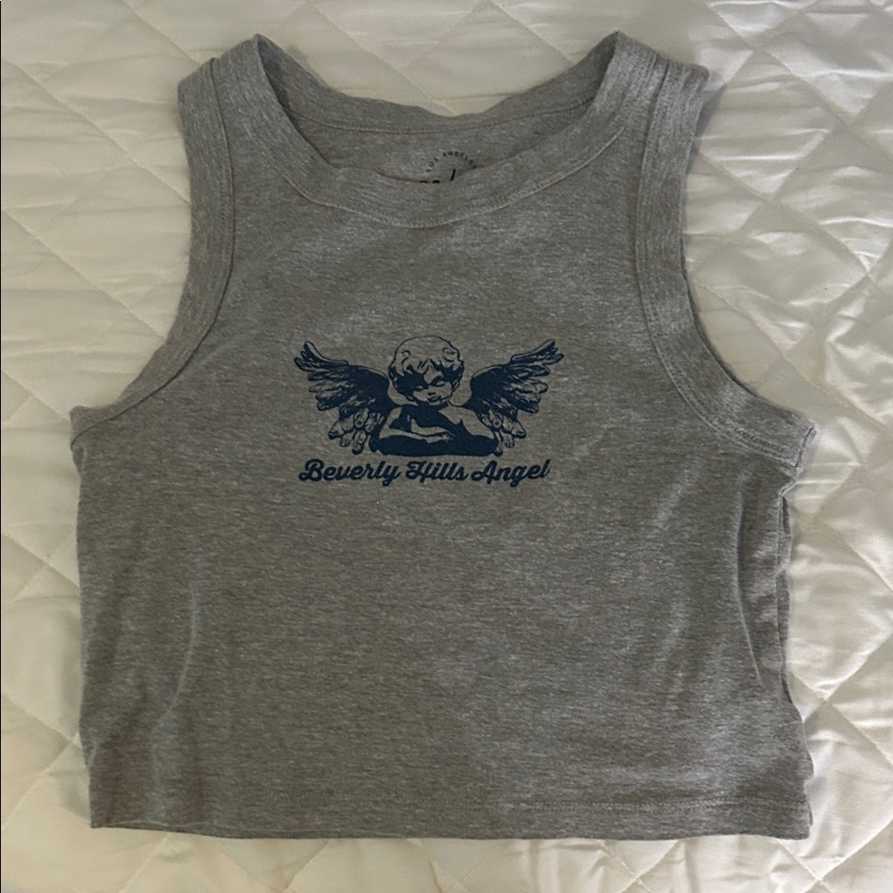 PacSun Gray Crop Top with Blue Graphic